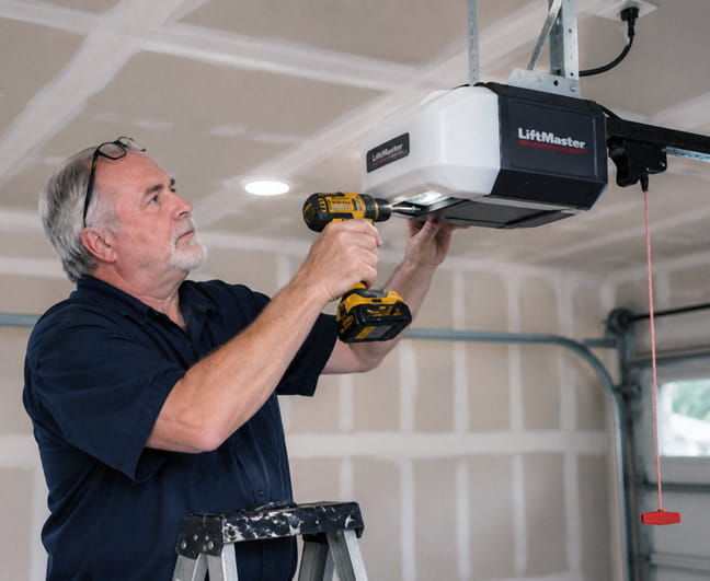 Technician installing a new garage door opener in Concord CA
