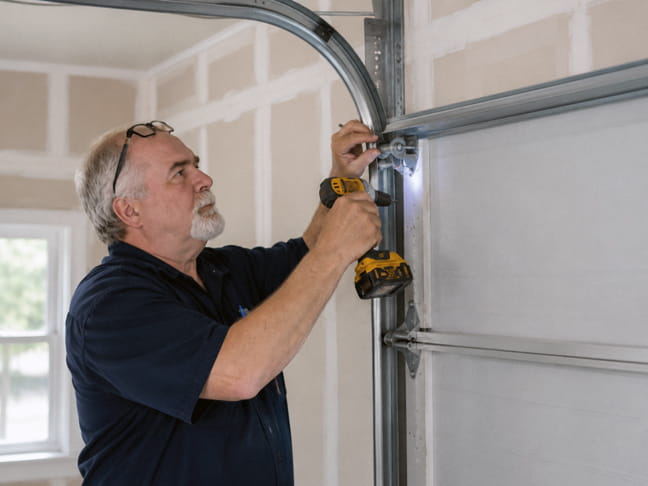 Technician repairing a garage door in Concord CA